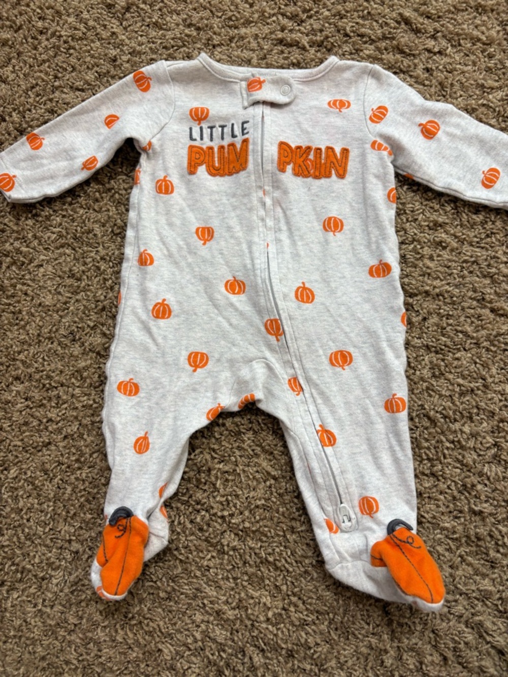 Carter's Gray Footed One-Piece with Orange Pumpkin Print